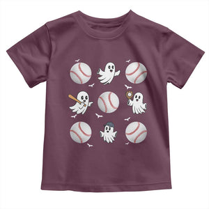 Halloween Baseball Toddler T Shirt Cute Ghost Playing Ball Gift TS12 Maroon Print Your Wear