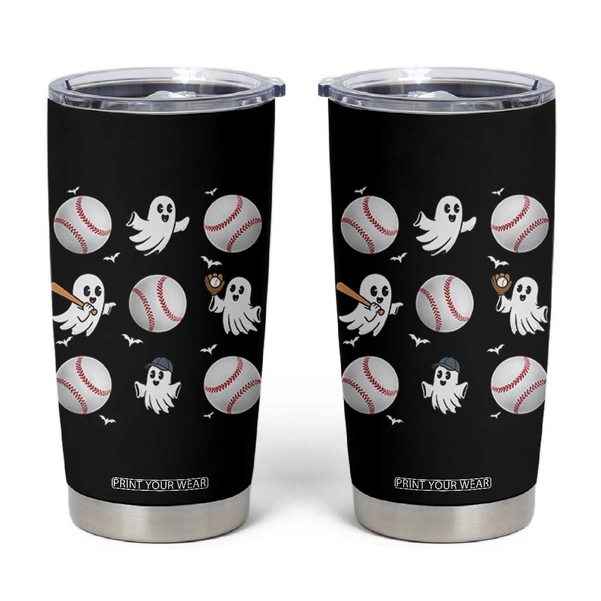 Halloween Baseball Tumbler Cup Cute Ghost Playing Ball Gift TS12 Black Print Your Wear