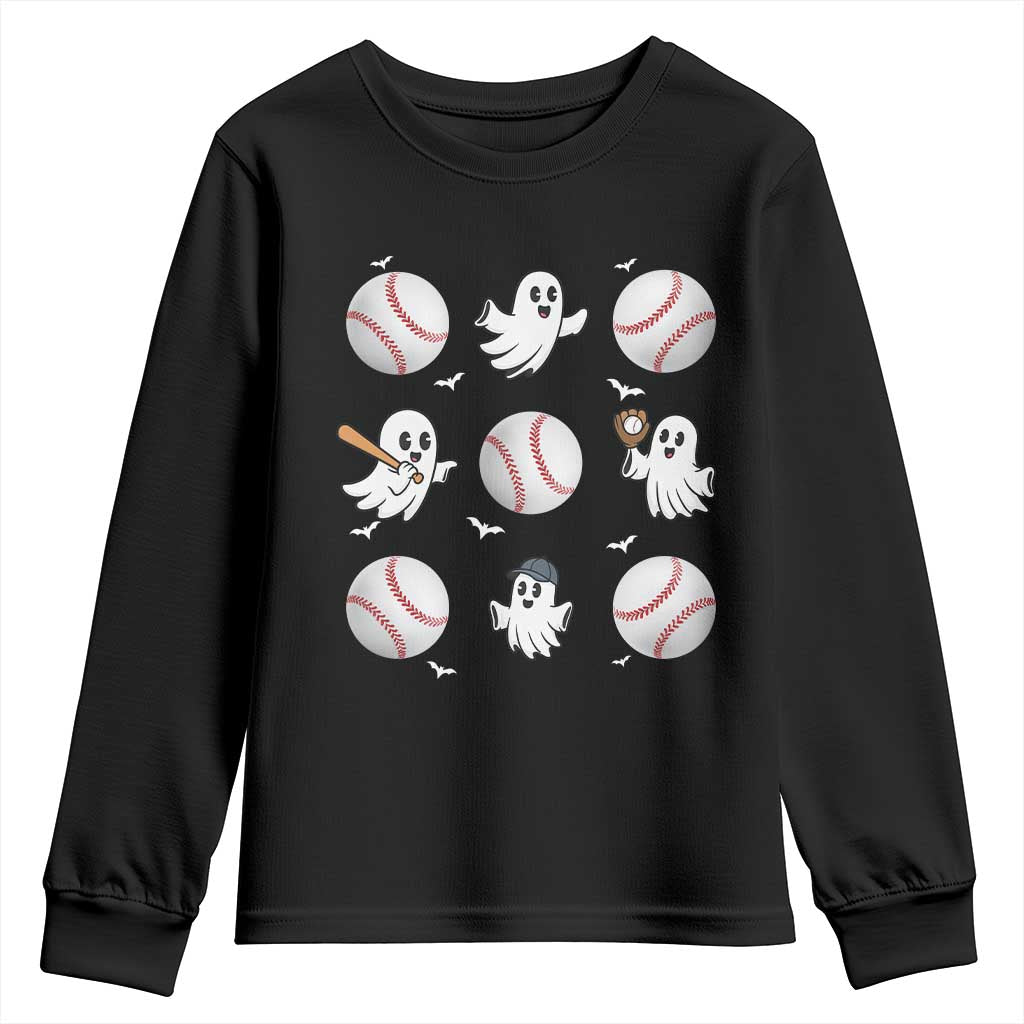Halloween Baseball Youth Sweatshirt Cute Ghost Playing Ball Gift TS12 Black Print Your Wear