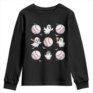 Halloween Baseball Youth Sweatshirt Cute Ghost Playing Ball Gift TS12 Black Print Your Wear