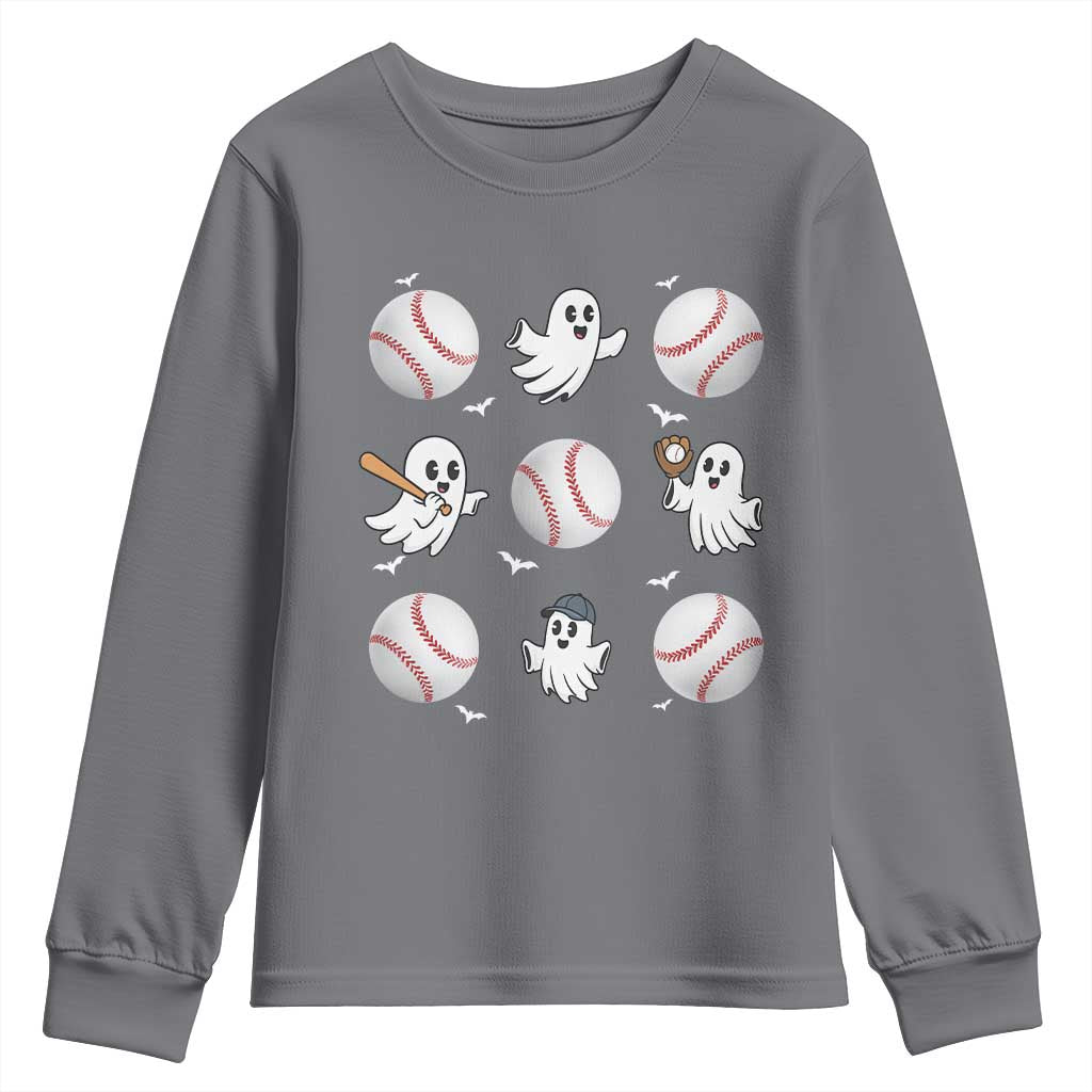 Halloween Baseball Youth Sweatshirt Cute Ghost Playing Ball Gift TS12 Charcoal Print Your Wear