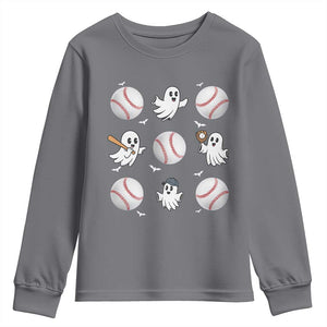 Halloween Baseball Youth Sweatshirt Cute Ghost Playing Ball Gift TS12 Charcoal Print Your Wear