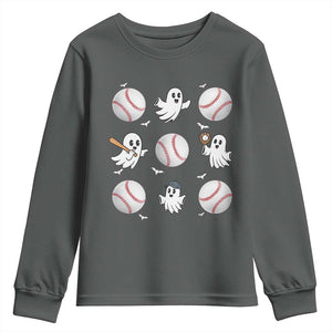 Halloween Baseball Youth Sweatshirt Cute Ghost Playing Ball Gift TS12 Dark Heather Print Your Wear