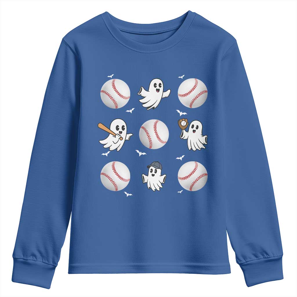 Halloween Baseball Youth Sweatshirt Cute Ghost Playing Ball Gift TS12 Royal Blue Print Your Wear