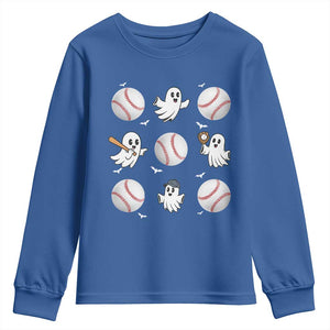 Halloween Baseball Youth Sweatshirt Cute Ghost Playing Ball Gift TS12 Royal Blue Print Your Wear
