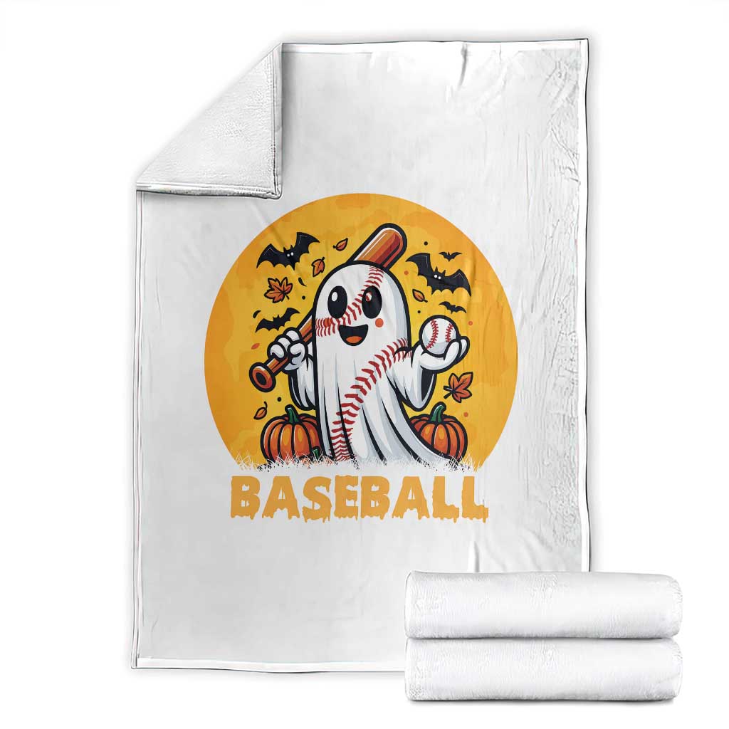 Funny Halloween Baseball Throw Blanket Cute Boo Playing Ball Gift TS12 White Print Your Wear