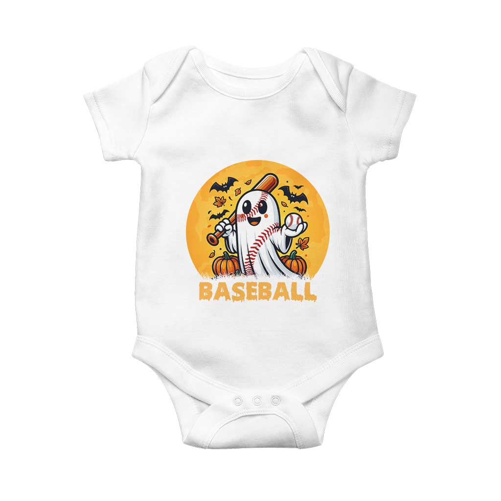 Funny Halloween Baseball Baby Onesie Cute Boo Playing Ball Gift TS12 White Print Your Wear