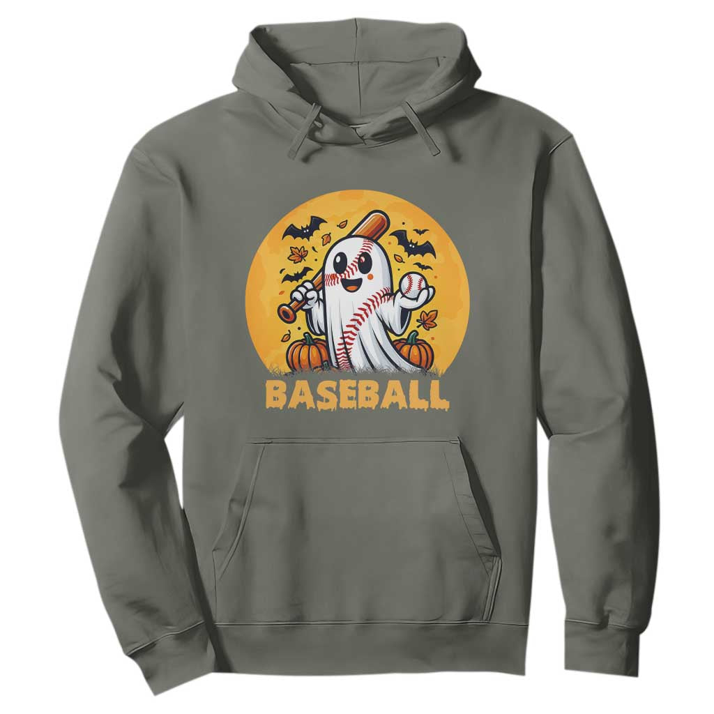 Funny Halloween Baseball Hoodie Cute Boo Playing Ball Gift TS12 Military Green Print Your Wear