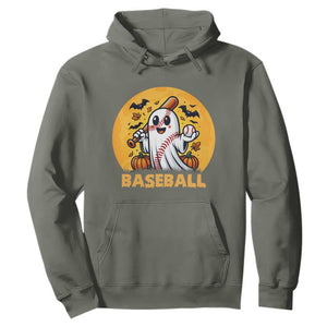 Funny Halloween Baseball Hoodie Cute Boo Playing Ball Gift TS12 Military Green Print Your Wear