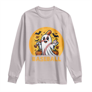 Funny Halloween Baseball Long Sleeve Shirt Cute Boo Playing Ball Gift TS12 Ice Gray Print Your Wear