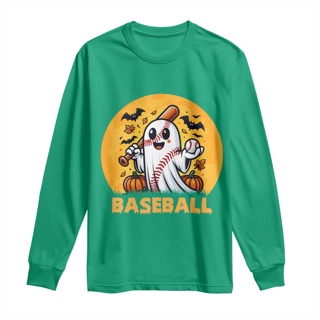 Funny Halloween Baseball Long Sleeve Shirt Cute Boo Playing Ball Gift TS12 Irish Green Print Your Wear