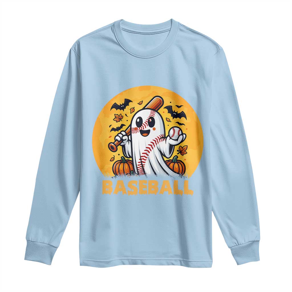 Funny Halloween Baseball Long Sleeve Shirt Cute Boo Playing Ball Gift TS12 Light Blue Print Your Wear