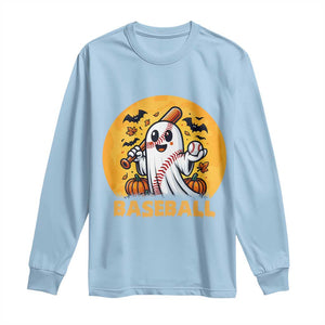 Funny Halloween Baseball Long Sleeve Shirt Cute Boo Playing Ball Gift TS12 Light Blue Print Your Wear