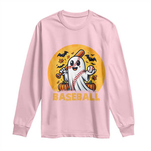Funny Halloween Baseball Long Sleeve Shirt Cute Boo Playing Ball Gift TS12 Light Pink Print Your Wear