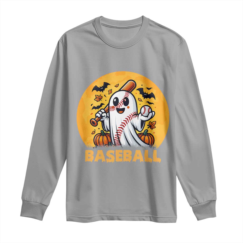 Funny Halloween Baseball Long Sleeve Shirt Cute Boo Playing Ball Gift TS12 Sport Gray Print Your Wear