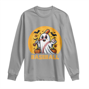 Funny Halloween Baseball Long Sleeve Shirt Cute Boo Playing Ball Gift TS12 Sport Gray Print Your Wear