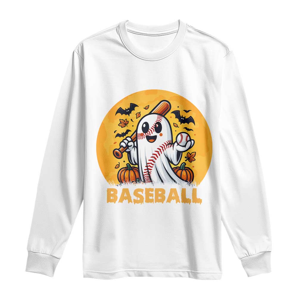 Funny Halloween Baseball Long Sleeve Shirt Cute Boo Playing Ball Gift TS12 White Print Your Wear