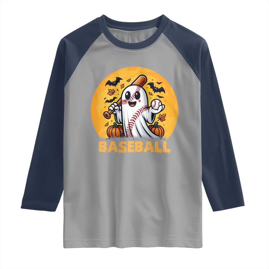 Funny Halloween Baseball Raglan Shirt Cute Boo Playing Ball Gift TS12 Sport Gray Navy Print Your Wear