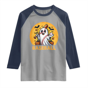Funny Halloween Baseball Raglan Shirt Cute Boo Playing Ball Gift TS12 Sport Gray Navy Print Your Wear
