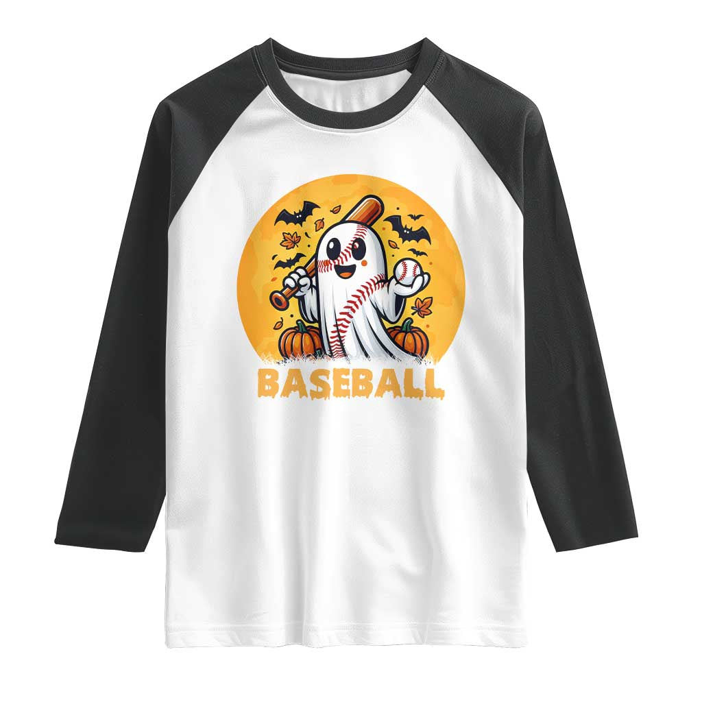 Funny Halloween Baseball Raglan Shirt Cute Boo Playing Ball Gift TS12 White Black Print Your Wear