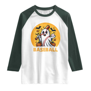 Funny Halloween Baseball Raglan Shirt Cute Boo Playing Ball Gift TS12 White Dark Forest Green Print Your Wear