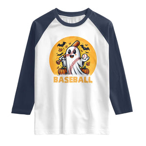 Funny Halloween Baseball Raglan Shirt Cute Boo Playing Ball Gift TS12 White Navy Print Your Wear