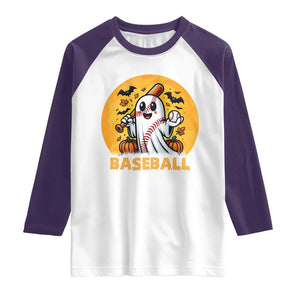 Funny Halloween Baseball Raglan Shirt Cute Boo Playing Ball Gift TS12 White Purple Print Your Wear