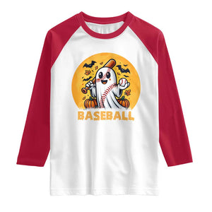Funny Halloween Baseball Raglan Shirt Cute Boo Playing Ball Gift TS12 White Red Print Your Wear