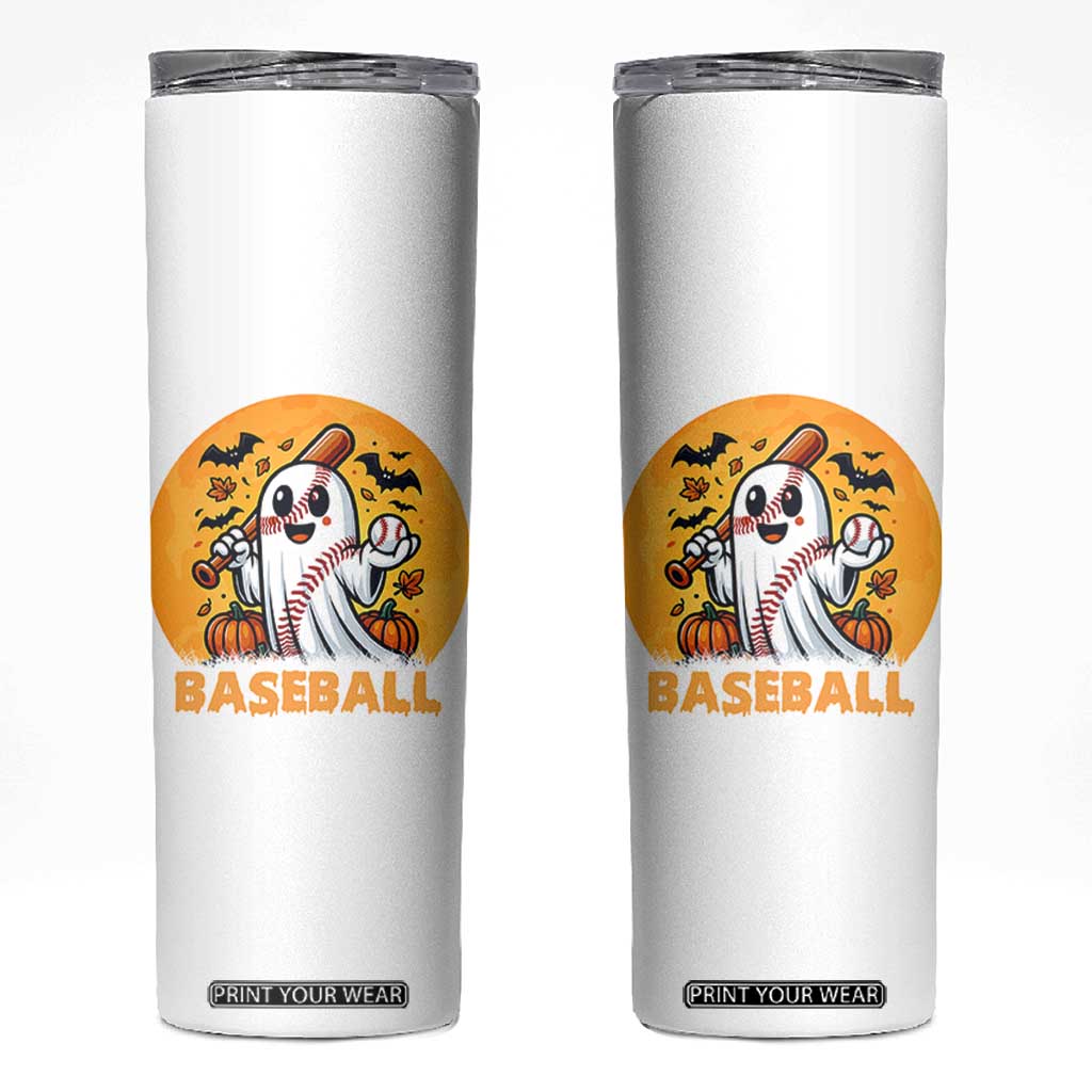 Funny Halloween Baseball Skinny Tumbler Cute Boo Playing Ball Gift TS12 White Print Your Wear