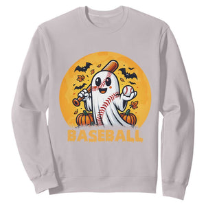 Funny Halloween Baseball Sweatshirt Cute Boo Playing Ball Gift TS12 Ice Gray Print Your Wear