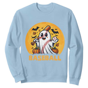 Funny Halloween Baseball Sweatshirt Cute Boo Playing Ball Gift TS12 Light Blue Print Your Wear