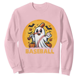 Funny Halloween Baseball Sweatshirt Cute Boo Playing Ball Gift TS12 Light Pink Print Your Wear