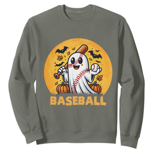 Funny Halloween Baseball Sweatshirt Cute Boo Playing Ball Gift TS12 Military Green Print Your Wear