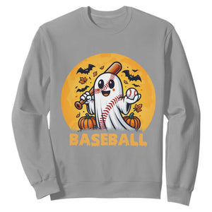 Funny Halloween Baseball Sweatshirt Cute Boo Playing Ball Gift TS12 Sport Gray Print Your Wear
