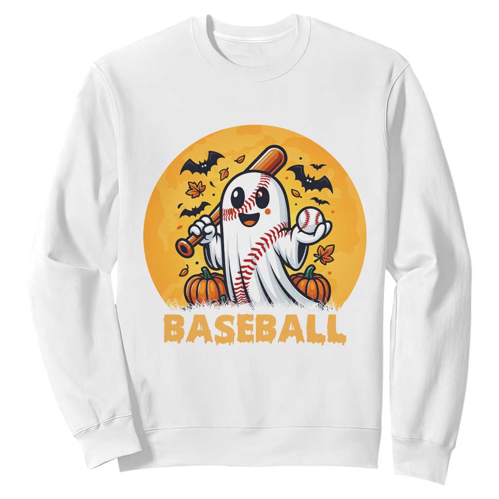 Funny Halloween Baseball Sweatshirt Cute Boo Playing Ball Gift TS12 White Print Your Wear