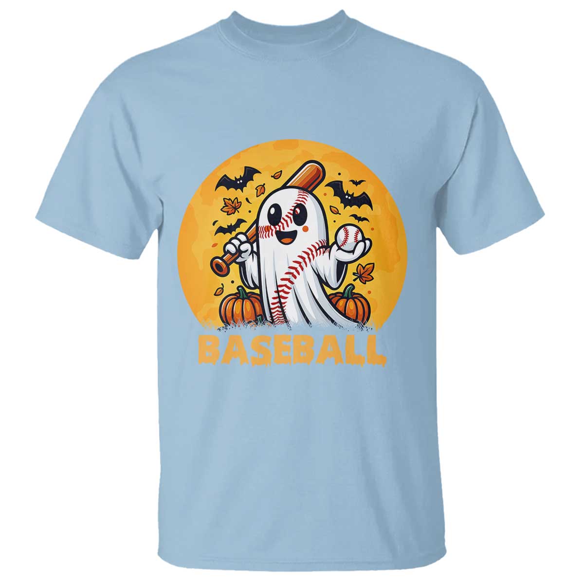 Funny Halloween Baseball T Shirt Cute Boo Playing Ball Gift TS12 Light Blue Print Your Wear