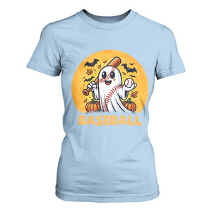 Funny Halloween Baseball T Shirt For Women Cute Boo Playing Ball Gift TS12 Light Blue Print Your Wear