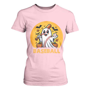 Funny Halloween Baseball T Shirt For Women Cute Boo Playing Ball Gift TS12 Light Pink Print Your Wear
