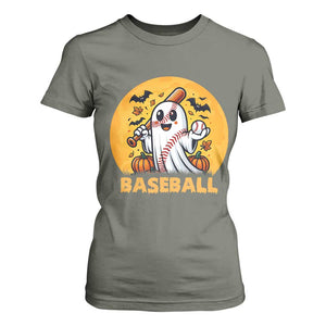 Funny Halloween Baseball T Shirt For Women Cute Boo Playing Ball Gift TS12 Military Green Print Your Wear