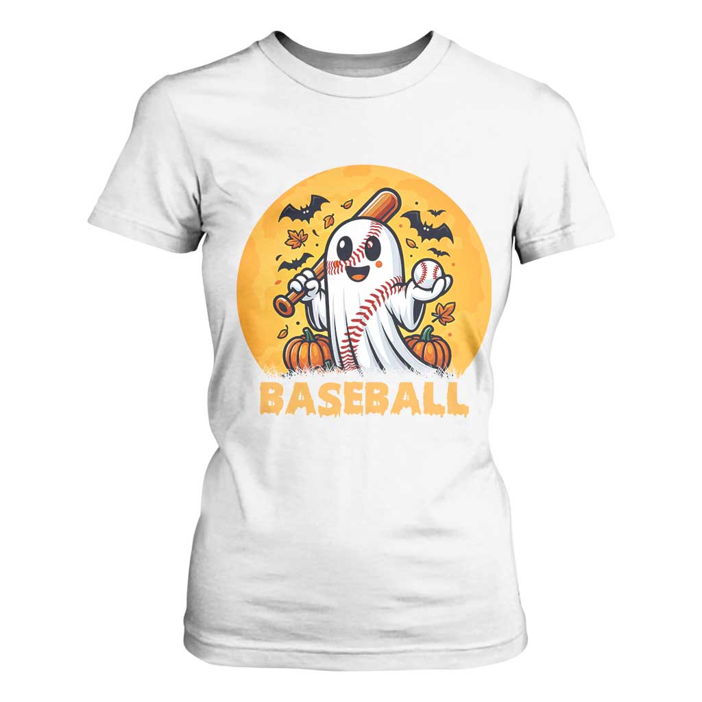 Funny Halloween Baseball T Shirt For Women Cute Boo Playing Ball Gift TS12 White Print Your Wear