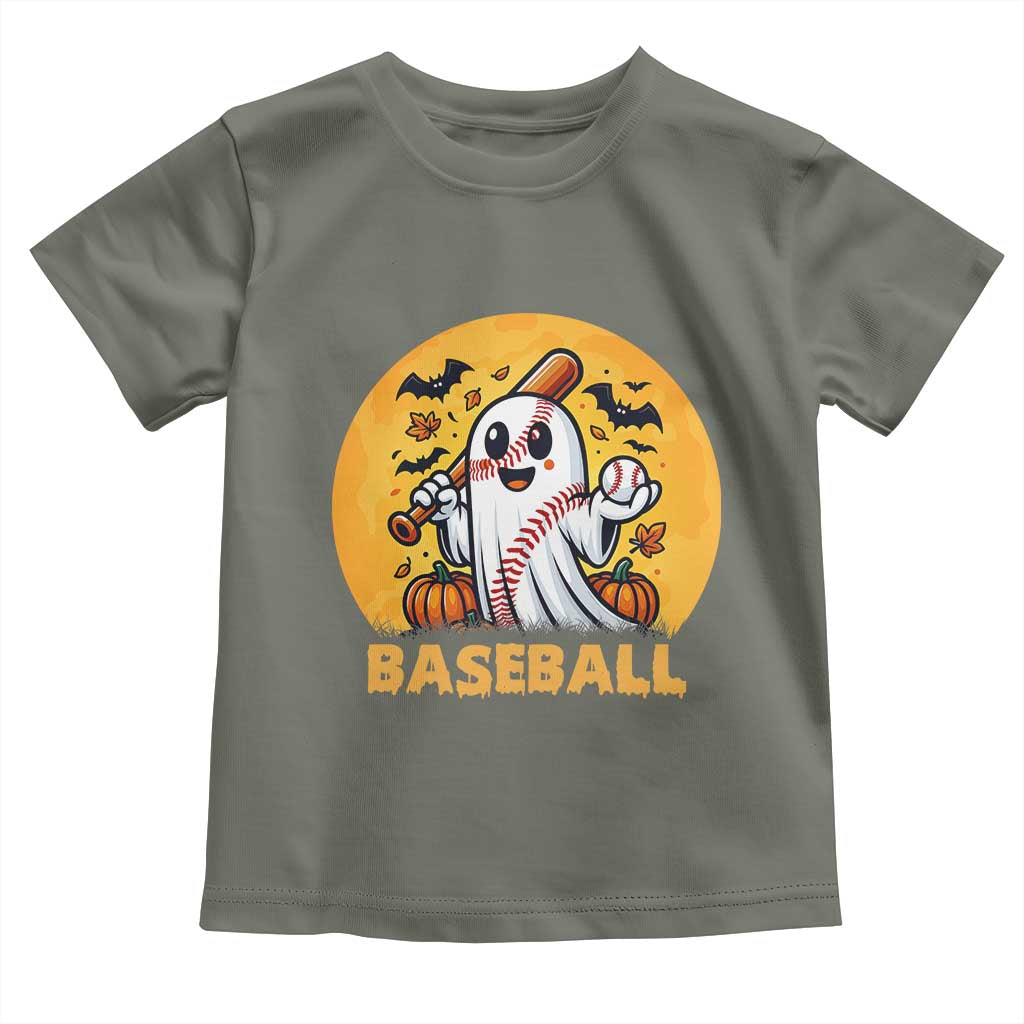 Funny Halloween Baseball Toddler T Shirt Cute Boo Playing Ball Gift TS12 Military Green Print Your Wear