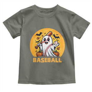 Funny Halloween Baseball Toddler T Shirt Cute Boo Playing Ball Gift TS12 Military Green Print Your Wear