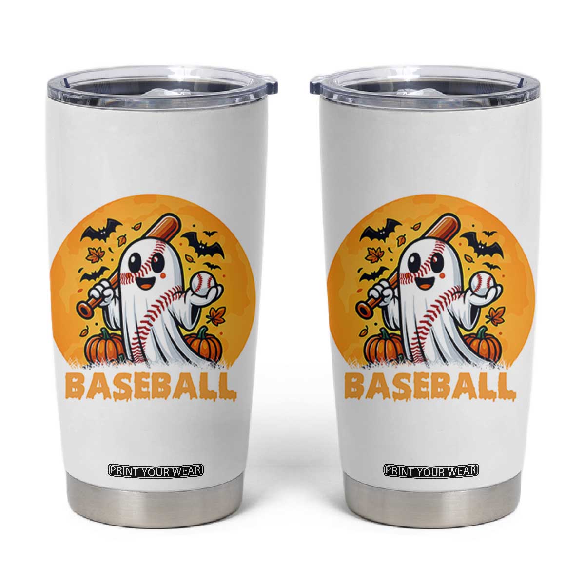 Funny Halloween Baseball Tumbler Cup Cute Boo Playing Ball Gift TS12 White Print Your Wear
