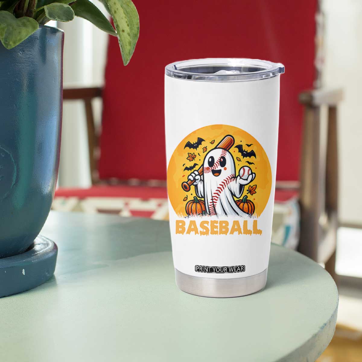 Funny Halloween Baseball Tumbler Cup Cute Boo Playing Ball Gift TS12 Print Your Wear