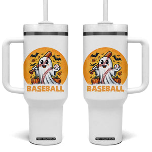 Funny Halloween Baseball Tumbler With Handle Cute Boo Playing Ball Gift TS12 One Size: 40 oz White Print Your Wear