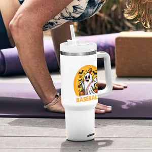 Funny Halloween Baseball Tumbler With Handle Cute Boo Playing Ball Gift TS12 Print Your Wear