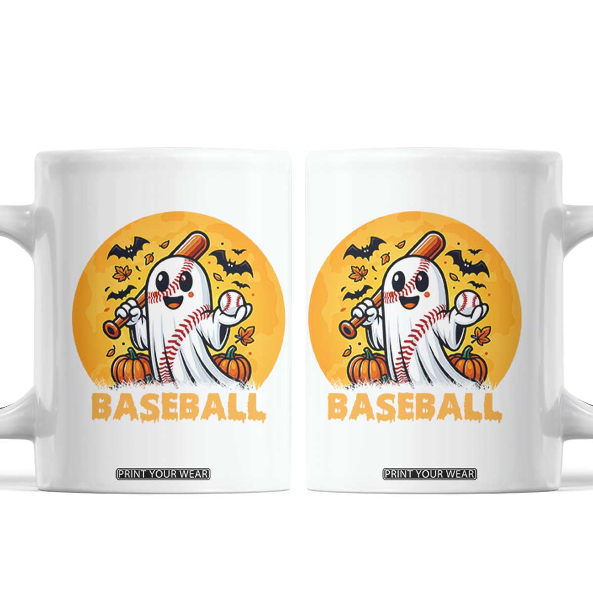 Funny Halloween Baseball Coffee Mug Cute Boo Playing Ball Gift TS12 White Print Your Wear