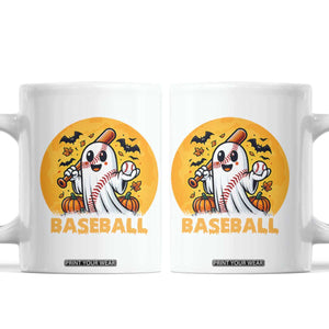 Funny Halloween Baseball Coffee Mug Cute Boo Playing Ball Gift TS12 White Print Your Wear