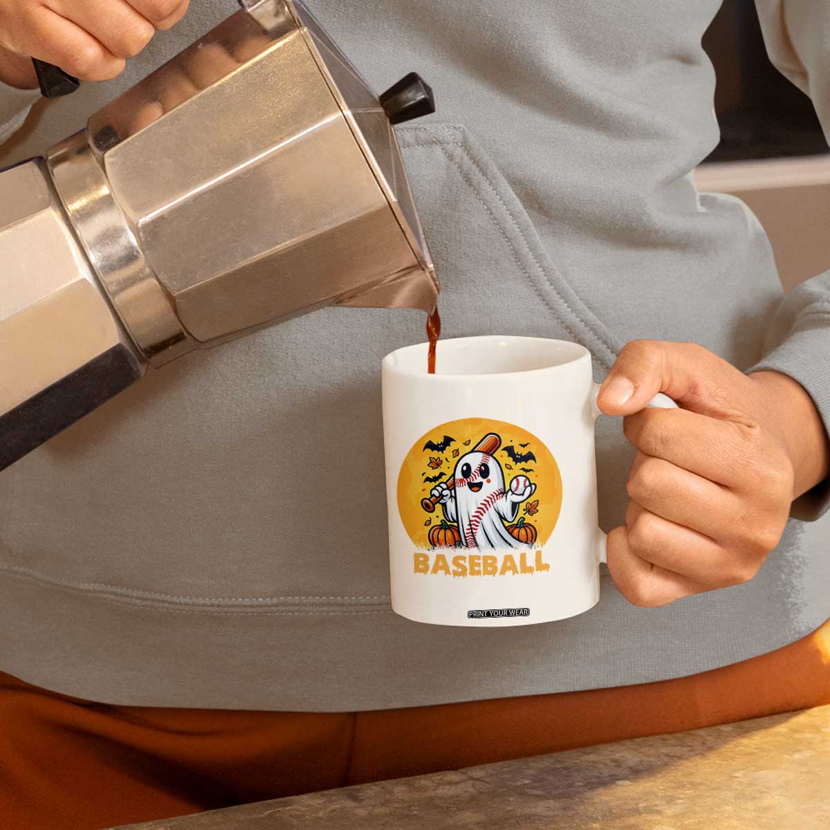 Funny Halloween Baseball Coffee Mug Cute Boo Playing Ball Gift TS12 Print Your Wear