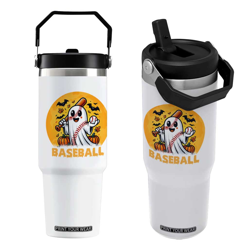 Funny Halloween Baseball Flip Straw Tumbler Cute Boo Playing Ball Gift TS12 One Size: 30 oz White Print Your Wear